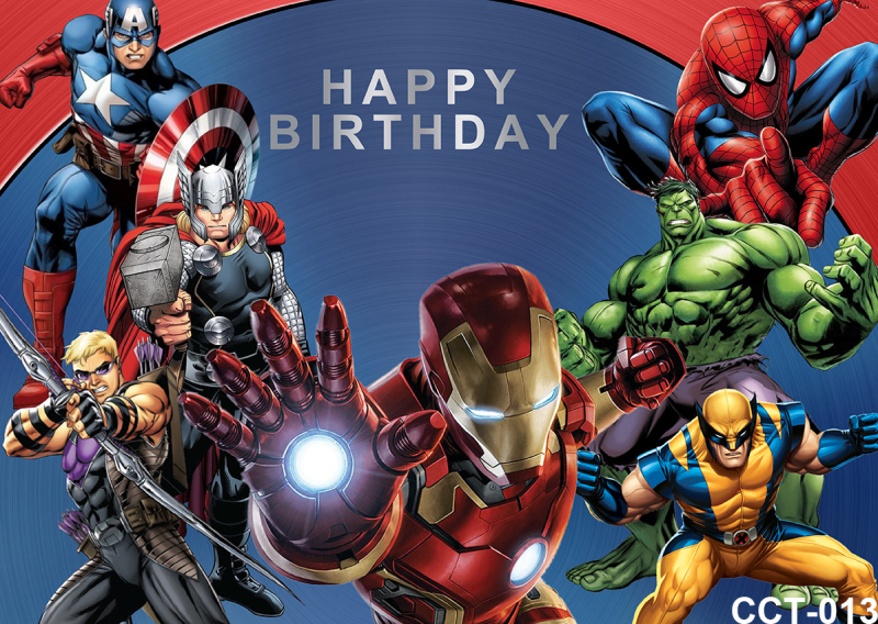 Tarpvalstybinis animacinis filmas „Žmogus-voras“ ir magiški herojai fone, audinio fotografija, vaikų gimtadienio šventės dekoravimo reklaminė juosta