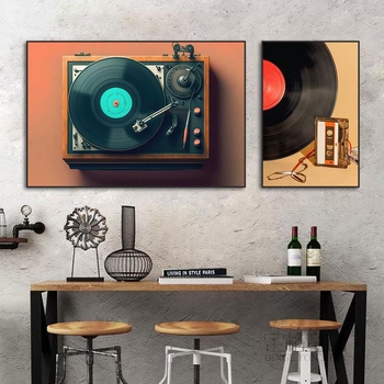 Декоративна картина с винилова плоча, индустриален стил, бар, музика, ресторант, висяща картина, прозрачен бар, кафене, нощен клуб, пеещ диск, стенопис