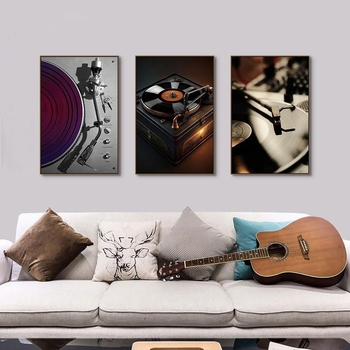Декоративна картина с винилова плоча, индустриален стил, бар, музика, ресторант, висяща картина, прозрачен бар, кафене, нощен клуб, пеещ диск, стенопис