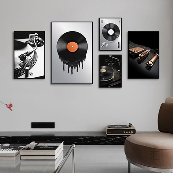 Декоративна картина с винилова плоча, индустриален стил, бар, музика, ресторант, висяща картина, прозрачен бар, кафене, нощен клуб, пеещ диск, стенопис