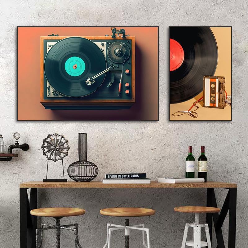 Pictură decorativă cu disc de vinil, stil industrial, bar, muzică, restaurant, pictură agățată, pictură transparentă, bar, cafenea, club de noapte, disc cântând, murală