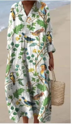 Sõltumatu jaama Euroopa ja Ameerika uus sügisene pikkade varrukatega kleit suurte suurustega V-kaelusega loominguline vabaaja pikkade varrukatega lahtine kleit