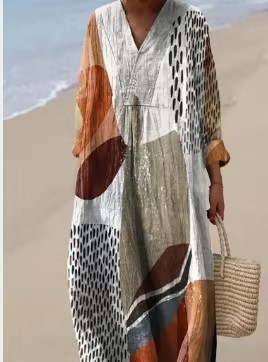 Sõltumatu jaama Euroopa ja Ameerika uus sügisene pikkade varrukatega kleit suurte suurustega V-kaelusega loominguline vabaaja pikkade varrukatega lahtine kleit