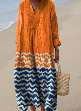 Sõltumatu jaama Euroopa ja Ameerika uus sügisene pikkade varrukatega kleit suurte suurustega V-kaelusega loominguline vabaaja pikkade varrukatega lahtine kleit