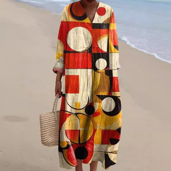 Sõltumatu jaama Euroopa ja Ameerika uus sügisene pikkade varrukatega kleit suurte suurustega V-kaelusega loominguline vabaaja pikkade varrukatega lahtine kleit