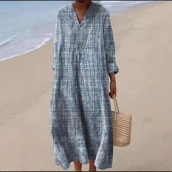 Independent Station Ευρωπαϊκό και Αμερικανικό Νέο Φθινοπωρινό Μακρυμάνικο Φόρεμα Μεγάλο Μέγεθος με V Λαιμόκοψη Δημιουργικό Casual Μακρυμάνικο Φόρεμα Ριχτό