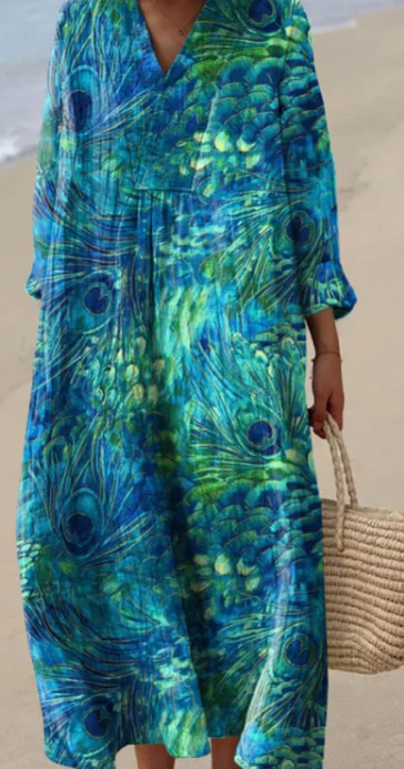 Sõltumatu jaama Euroopa ja Ameerika uus sügisene pikkade varrukatega kleit suurte suurustega V-kaelusega loominguline vabaaja pikkade varrukatega lahtine kleit