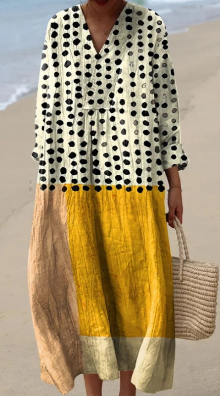 Sõltumatu jaama Euroopa ja Ameerika uus sügisene pikkade varrukatega kleit suurte suurustega V-kaelusega loominguline vabaaja pikkade varrukatega lahtine kleit