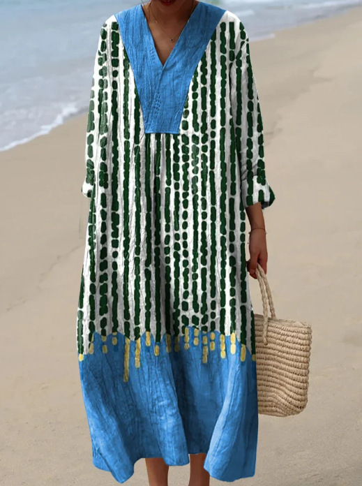 Sõltumatu jaama Euroopa ja Ameerika uus sügisene pikkade varrukatega kleit suurte suurustega V-kaelusega loominguline vabaaja pikkade varrukatega lahtine kleit