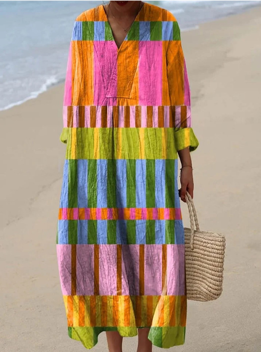 Sõltumatu jaama Euroopa ja Ameerika uus sügisene pikkade varrukatega kleit suurte suurustega V-kaelusega loominguline vabaaja pikkade varrukatega lahtine kleit