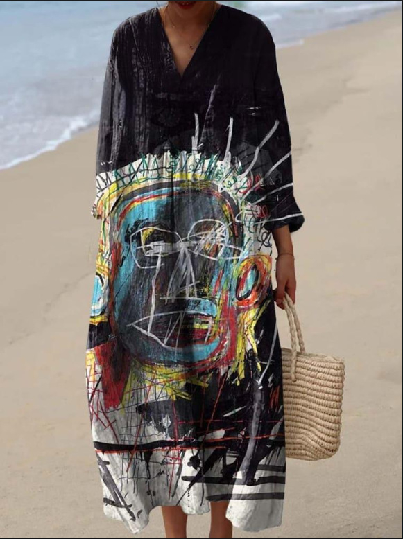 Sõltumatu jaama Euroopa ja Ameerika uus sügisene pikkade varrukatega kleit suurte suurustega V-kaelusega loominguline vabaaja pikkade varrukatega lahtine kleit