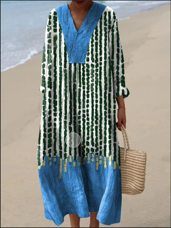 Sõltumatu jaama Euroopa ja Ameerika uus sügisene pikkade varrukatega kleit suurte suurustega V-kaelusega loominguline vabaaja pikkade varrukatega lahtine kleit