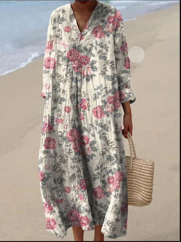 Sõltumatu jaama Euroopa ja Ameerika uus sügisene pikkade varrukatega kleit suurte suurustega V-kaelusega loominguline vabaaja pikkade varrukatega lahtine kleit