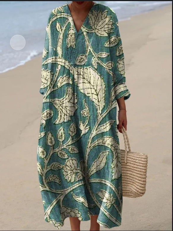 Sõltumatu jaama Euroopa ja Ameerika uus sügisene pikkade varrukatega kleit suurte suurustega V-kaelusega loominguline vabaaja pikkade varrukatega lahtine kleit