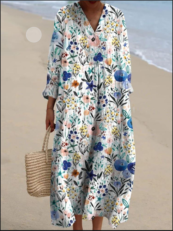 Sõltumatu jaama Euroopa ja Ameerika uus sügisene pikkade varrukatega kleit suurte suurustega V-kaelusega loominguline vabaaja pikkade varrukatega lahtine kleit