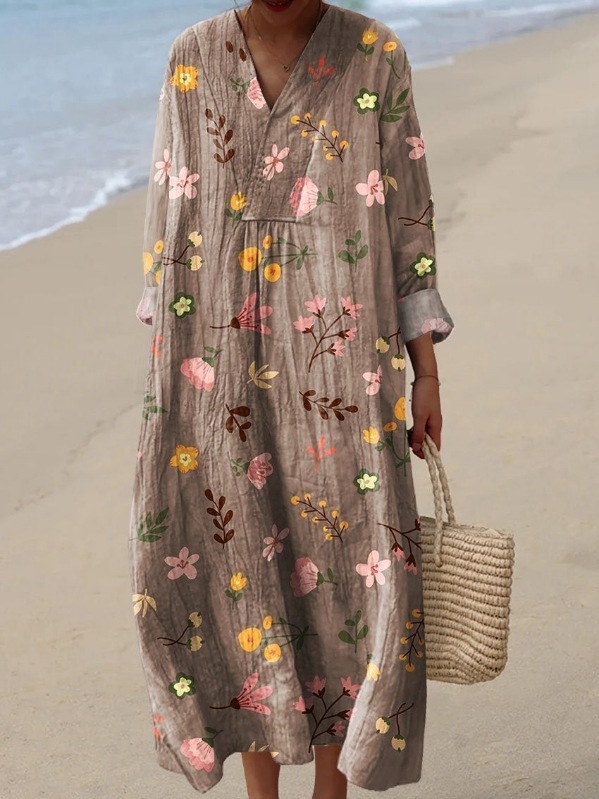 Sõltumatu jaama Euroopa ja Ameerika uus sügisene pikkade varrukatega kleit suurte suurustega V-kaelusega loominguline vabaaja pikkade varrukatega lahtine kleit