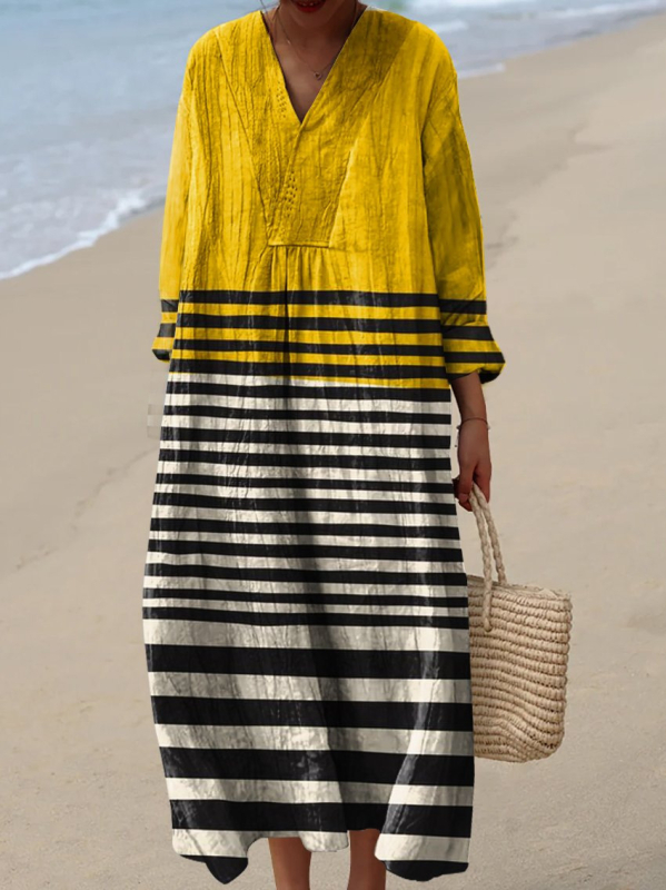 Sõltumatu jaama Euroopa ja Ameerika uus sügisene pikkade varrukatega kleit suurte suurustega V-kaelusega loominguline vabaaja pikkade varrukatega lahtine kleit