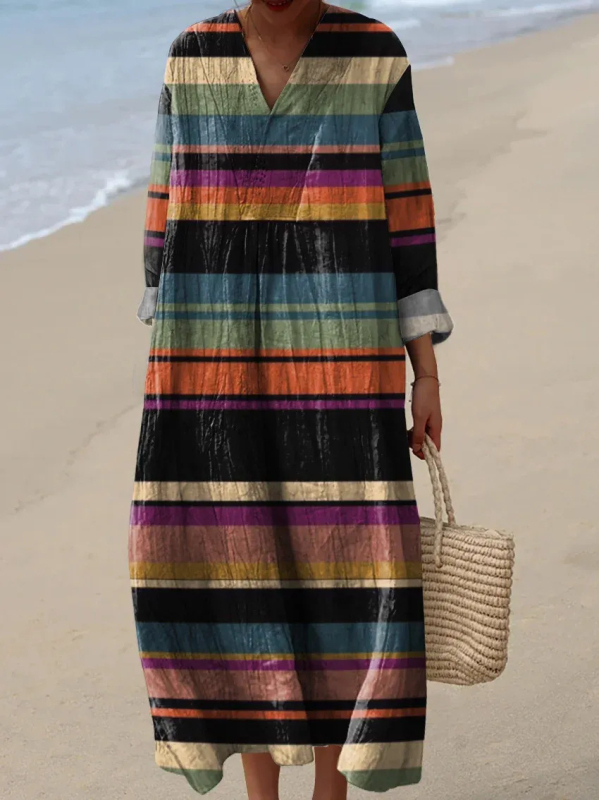 Sõltumatu jaama Euroopa ja Ameerika uus sügisene pikkade varrukatega kleit suurte suurustega V-kaelusega loominguline vabaaja pikkade varrukatega lahtine kleit