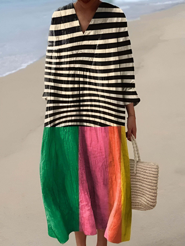 Sõltumatu jaama Euroopa ja Ameerika uus sügisene pikkade varrukatega kleit suurte suurustega V-kaelusega loominguline vabaaja pikkade varrukatega lahtine kleit