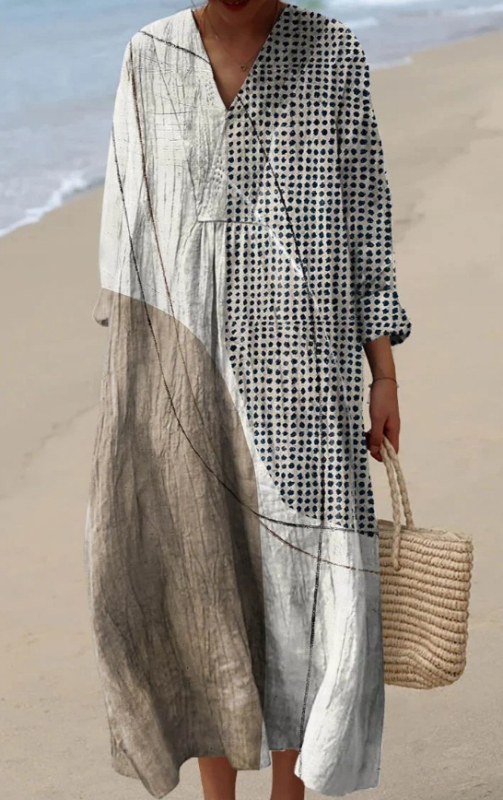 Sõltumatu jaama Euroopa ja Ameerika uus sügisene pikkade varrukatega kleit suurte suurustega V-kaelusega loominguline vabaaja pikkade varrukatega lahtine kleit