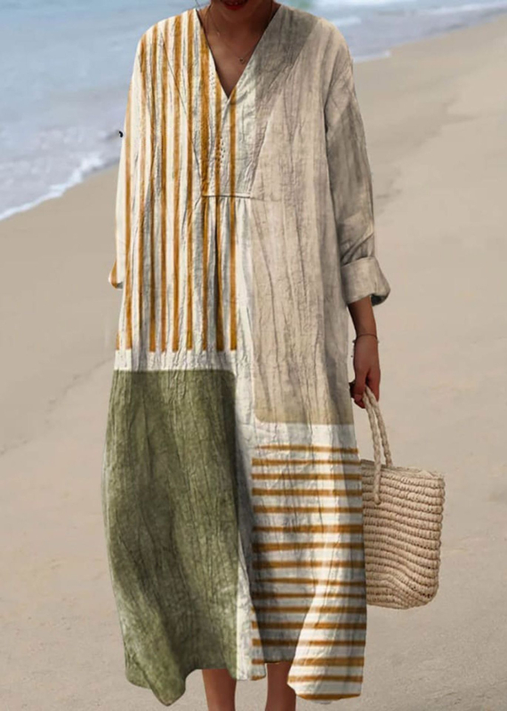 Sõltumatu jaama Euroopa ja Ameerika uus sügisene pikkade varrukatega kleit suurte suurustega V-kaelusega loominguline vabaaja pikkade varrukatega lahtine kleit