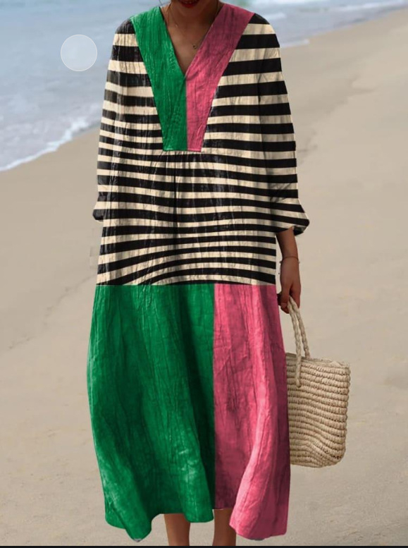 Sõltumatu jaama Euroopa ja Ameerika uus sügisene pikkade varrukatega kleit suurte suurustega V-kaelusega loominguline vabaaja pikkade varrukatega lahtine kleit