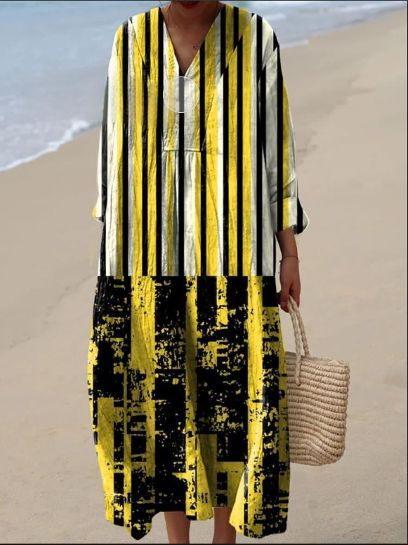 Sõltumatu jaama Euroopa ja Ameerika uus sügisene pikkade varrukatega kleit suurte suurustega V-kaelusega loominguline vabaaja pikkade varrukatega lahtine kleit