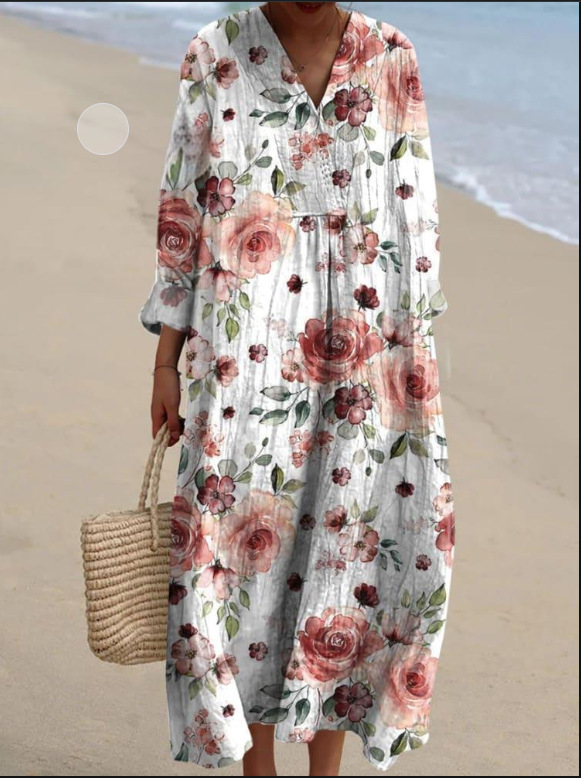 Sõltumatu jaama Euroopa ja Ameerika uus sügisene pikkade varrukatega kleit suurte suurustega V-kaelusega loominguline vabaaja pikkade varrukatega lahtine kleit