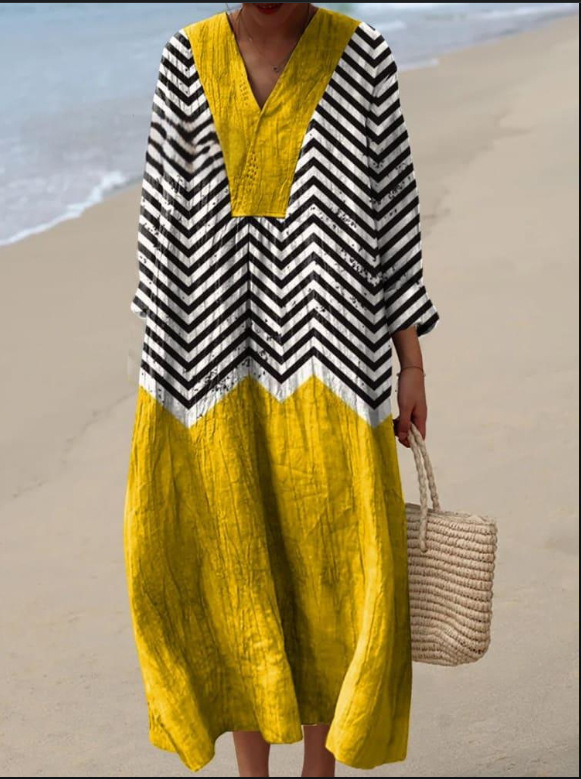 Sõltumatu jaama Euroopa ja Ameerika uus sügisene pikkade varrukatega kleit suurte suurustega V-kaelusega loominguline vabaaja pikkade varrukatega lahtine kleit