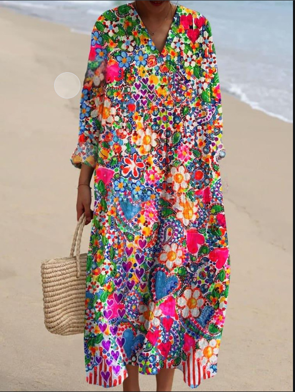 Sõltumatu jaama Euroopa ja Ameerika uus sügisene pikkade varrukatega kleit suurte suurustega V-kaelusega loominguline vabaaja pikkade varrukatega lahtine kleit