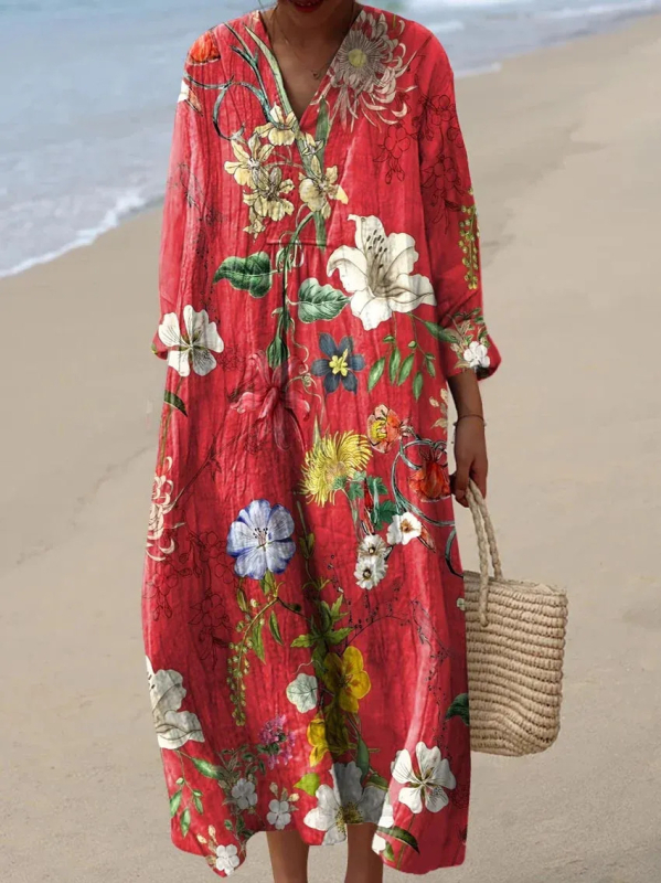 Sõltumatu jaama Euroopa ja Ameerika uus sügisene pikkade varrukatega kleit suurte suurustega V-kaelusega loominguline vabaaja pikkade varrukatega lahtine kleit