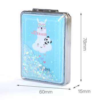 Преносимо огледало за грим на склад, правоъгълно модерно огледало за красота с течен пясък, дамско двустранно сгъваемо мини огледало за грим