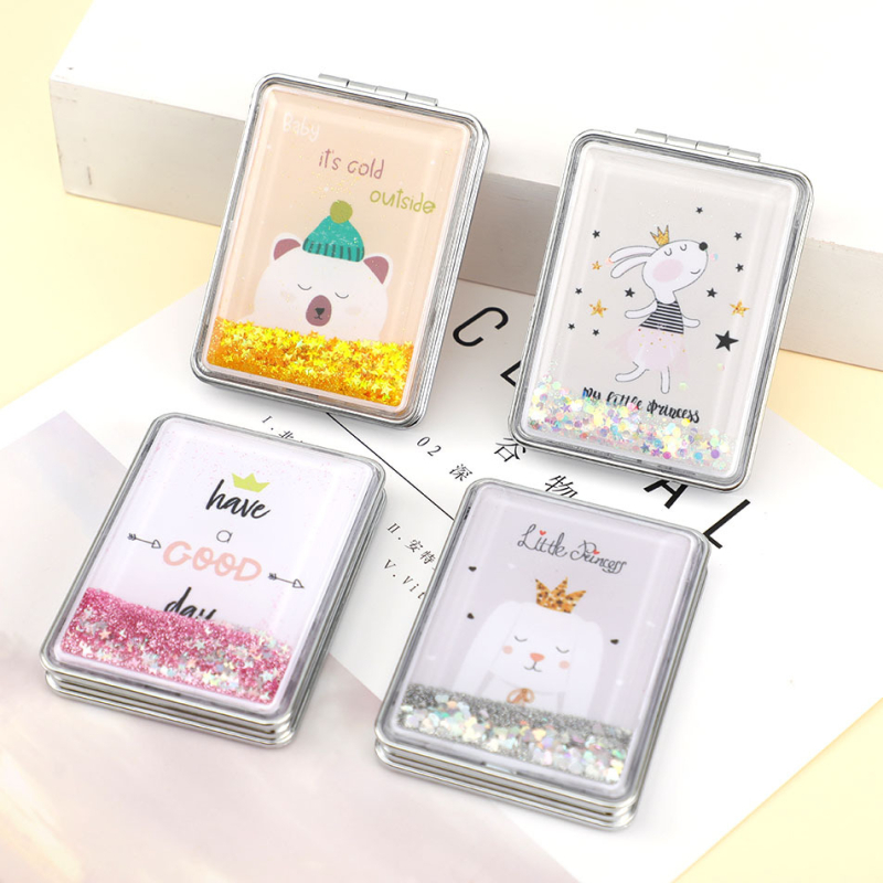 Kaasaskantav meigipeegel laos, ristkülikukujuline trendikas vedelliiva ilupeegel, naiste kahepoolne kokkupandav minimeigipeegel