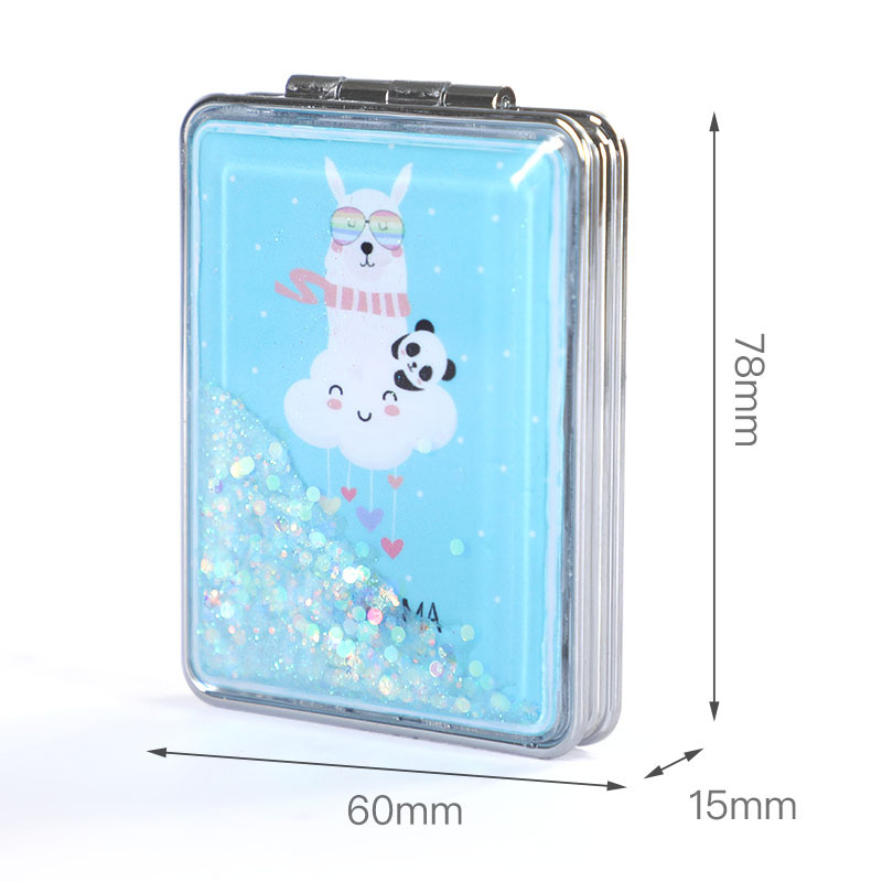 Kaasaskantav meigipeegel laos, ristkülikukujuline trendikas vedelliiva ilupeegel, naiste kahepoolne kokkupandav minimeigipeegel