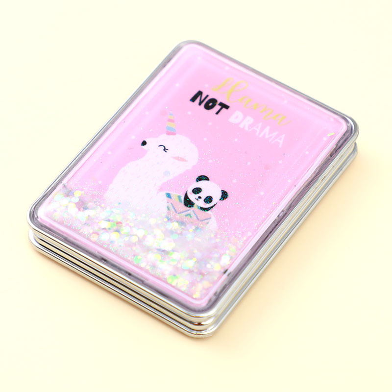 Kaasaskantav meigipeegel laos, ristkülikukujuline trendikas vedelliiva ilupeegel, naiste kahepoolne kokkupandav minimeigipeegel