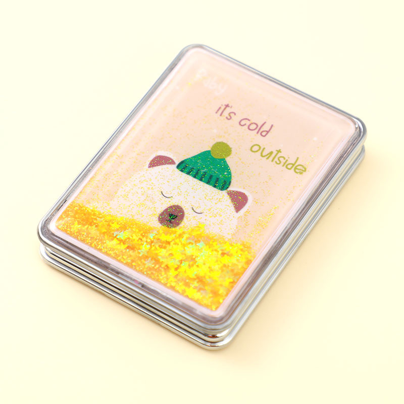 Kaasaskantav meigipeegel laos, ristkülikukujuline trendikas vedelliiva ilupeegel, naiste kahepoolne kokkupandav minimeigipeegel