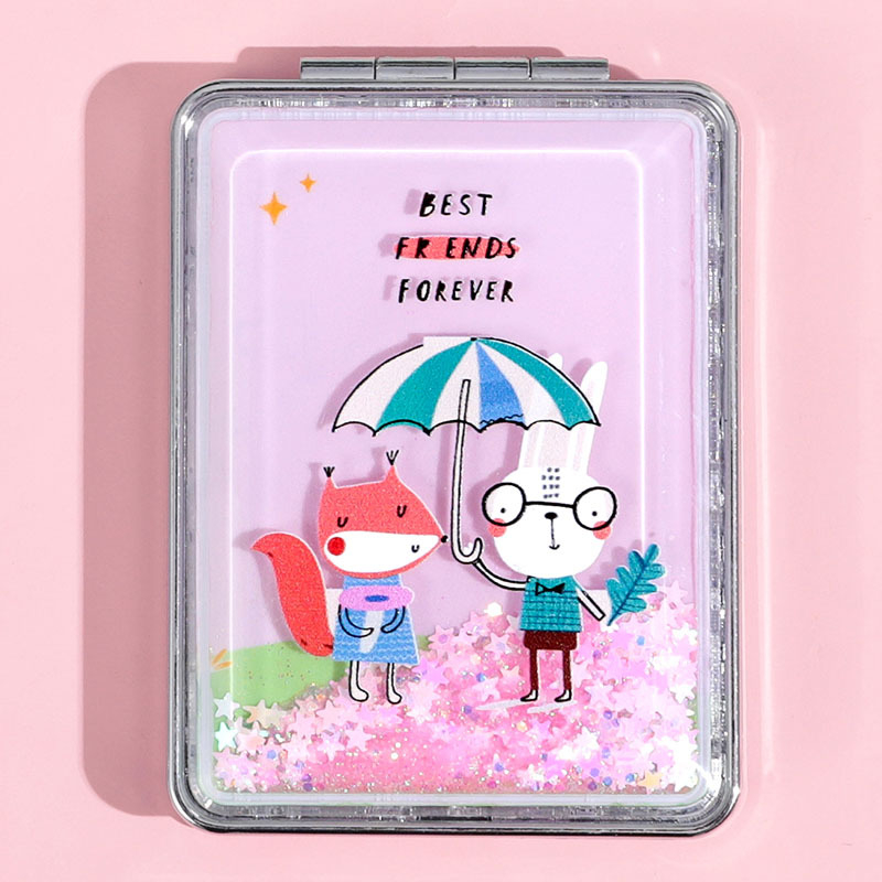 Kaasaskantav meigipeegel laos, ristkülikukujuline trendikas vedelliiva ilupeegel, naiste kahepoolne kokkupandav minimeigipeegel