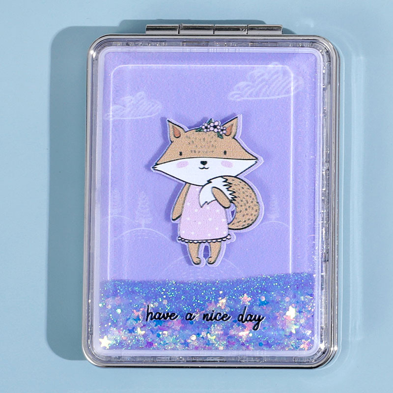 Kaasaskantav meigipeegel laos, ristkülikukujuline trendikas vedelliiva ilupeegel, naiste kahepoolne kokkupandav minimeigipeegel