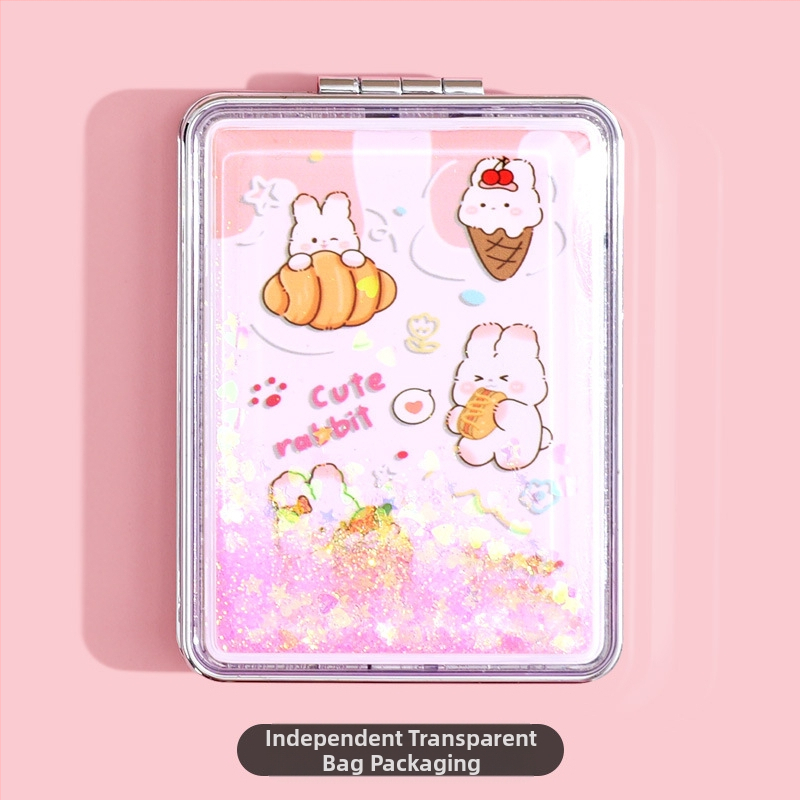 Φορητός καθρέφτης μακιγιάζ σε απόθεμα, ορθογώνιος μοντέρνος καθρέφτης ομορφιάς υγρής άμμου, γυναικείος διπλής όψης πτυσσόμενος μίνι καθρέφτης μακιγιάζ