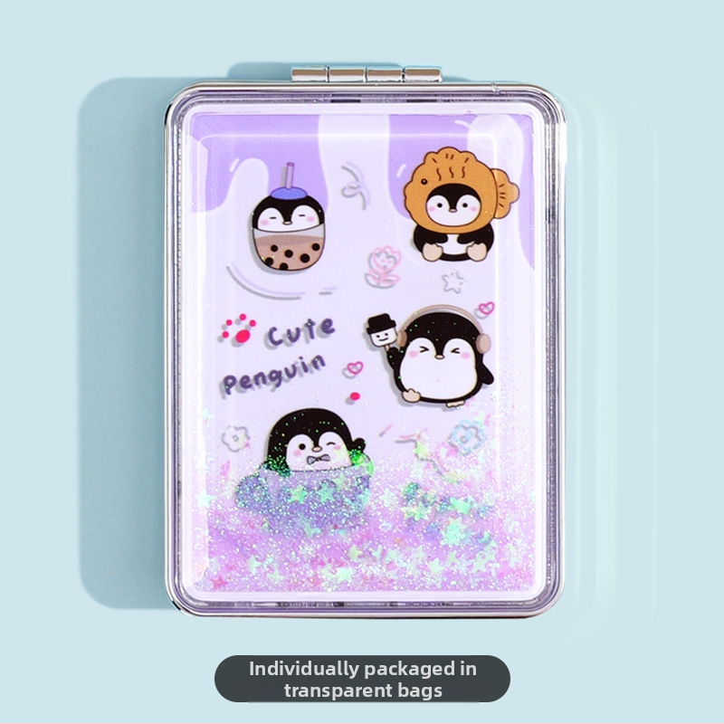 Φορητός καθρέφτης μακιγιάζ σε απόθεμα, ορθογώνιος μοντέρνος καθρέφτης ομορφιάς υγρής άμμου, γυναικείος διπλής όψης πτυσσόμενος μίνι καθρέφτης μακιγιάζ