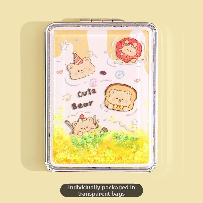 Φορητός καθρέφτης μακιγιάζ σε απόθεμα, ορθογώνιος μοντέρνος καθρέφτης ομορφιάς υγρής άμμου, γυναικείος διπλής όψης πτυσσόμενος μίνι καθρέφτης μακιγιάζ