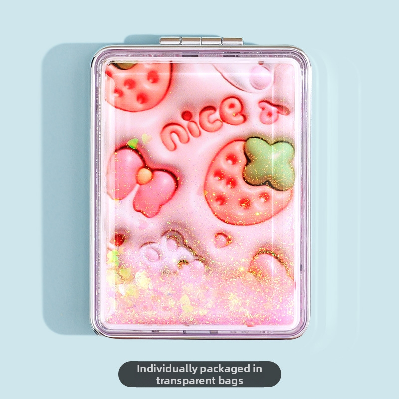 Φορητός καθρέφτης μακιγιάζ σε απόθεμα, ορθογώνιος μοντέρνος καθρέφτης ομορφιάς υγρής άμμου, γυναικείος διπλής όψης πτυσσόμενος μίνι καθρέφτης μακιγιάζ