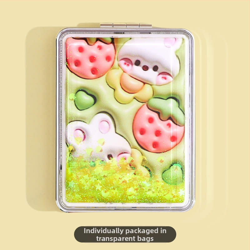 Φορητός καθρέφτης μακιγιάζ σε απόθεμα, ορθογώνιος μοντέρνος καθρέφτης ομορφιάς υγρής άμμου, γυναικείος διπλής όψης πτυσσόμενος μίνι καθρέφτης μακιγιάζ