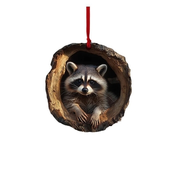 Χριστουγεννιάτικες διακοσμήσεις κουκουβάγιας ρακούν με χριστουγεννιάτικο δέντρο, μενταγιόν 2D επίπεδη εκτύπωση από ακρυλικό, μικρό μενταγιόν σταυρωτό περίγραμμα, νέο