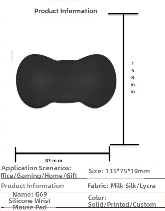 Silikoonist randmehiirepadi tehase otsemüük piiriülene reklaamimuster klaviatuuri käetugi randmetugi randmepadi hiirepadi