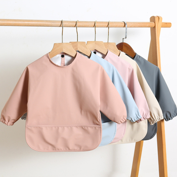 Παιδικό δανέζικο μακρυμάνικο ρούχο φαγητού pu με αντι-ντύσιμο, εξαιρετικά μαλακό, αδιάβροχο, μονόχρωμο, τσεπάκι ρυζιού, αντι-λερωμένο, για τάισμα