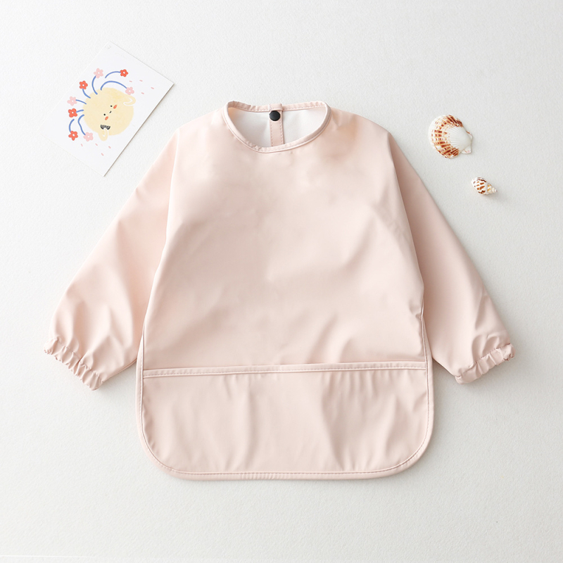 Daniški vaikiški ilgomis rankovėmis pu sijonėliai su persirengimo efektu kūdikio valgomojo drabužiams, itin minkšti, vandeniui atsparūs, vientisos spalvos, su ryžių kišenėmis, apsaugantys nuo nešvarumų maitinimo drabužiams