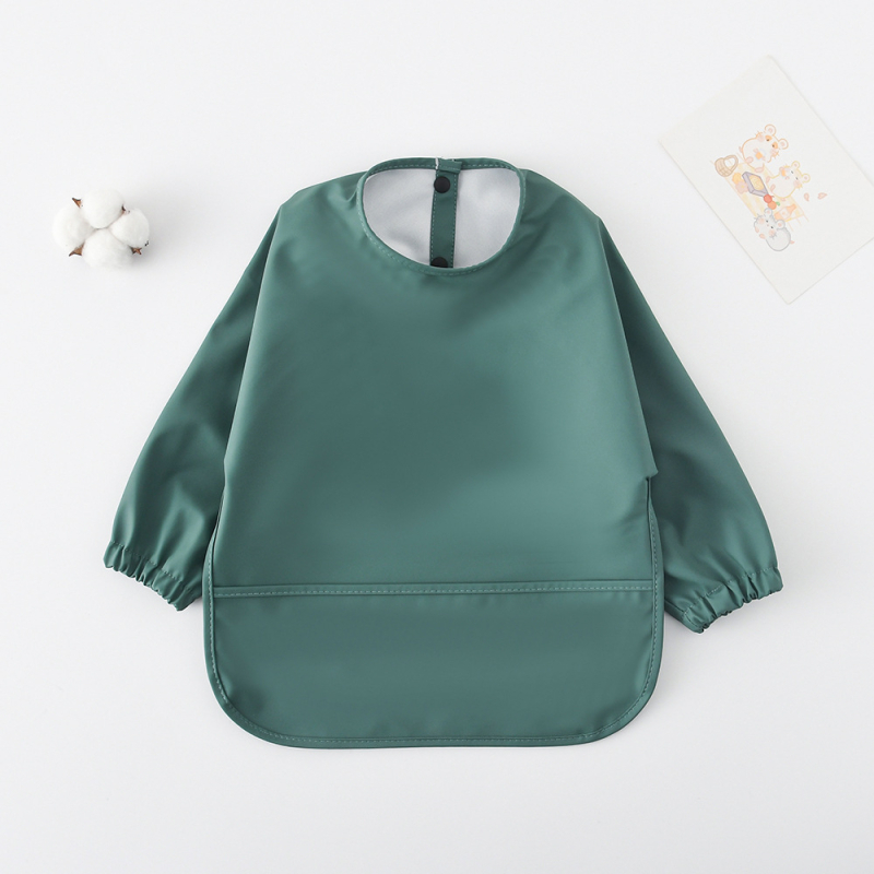 Daniški vaikiški ilgomis rankovėmis pu sijonėliai su persirengimo efektu kūdikio valgomojo drabužiams, itin minkšti, vandeniui atsparūs, vientisos spalvos, su ryžių kišenėmis, apsaugantys nuo nešvarumų maitinimo drabužiams