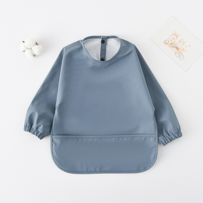 Daniški vaikiški ilgomis rankovėmis pu sijonėliai su persirengimo efektu kūdikio valgomojo drabužiams, itin minkšti, vandeniui atsparūs, vientisos spalvos, su ryžių kišenėmis, apsaugantys nuo nešvarumų maitinimo drabužiams