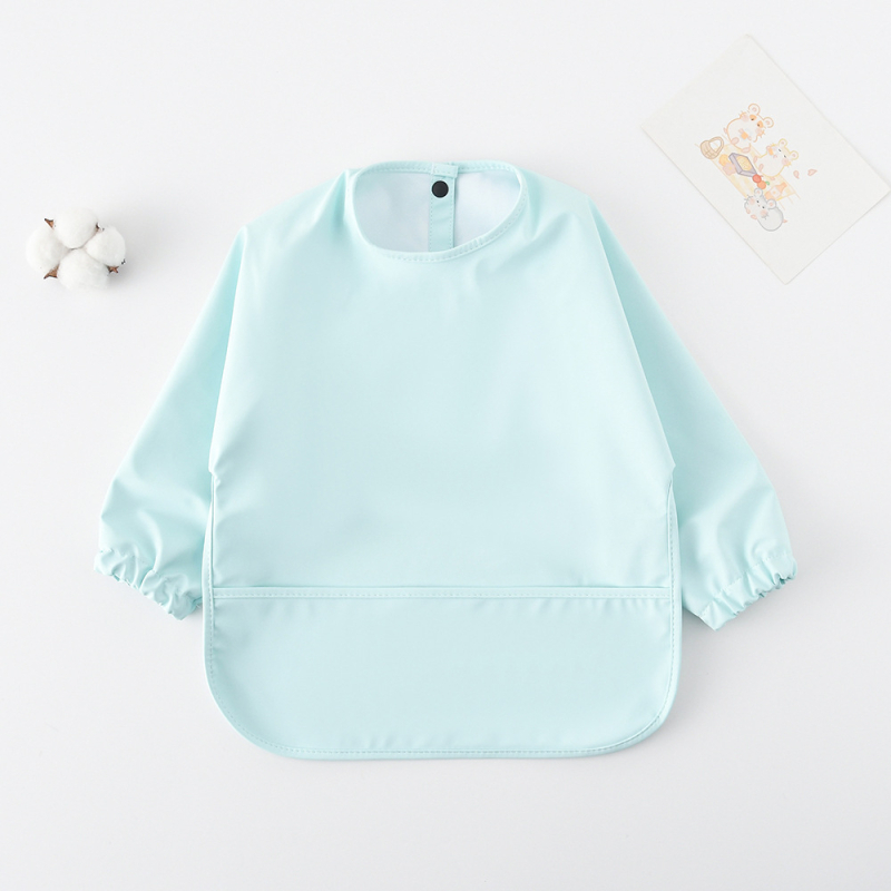 Daniški vaikiški ilgomis rankovėmis pu sijonėliai su persirengimo efektu kūdikio valgomojo drabužiams, itin minkšti, vandeniui atsparūs, vientisos spalvos, su ryžių kišenėmis, apsaugantys nuo nešvarumų maitinimo drabužiams